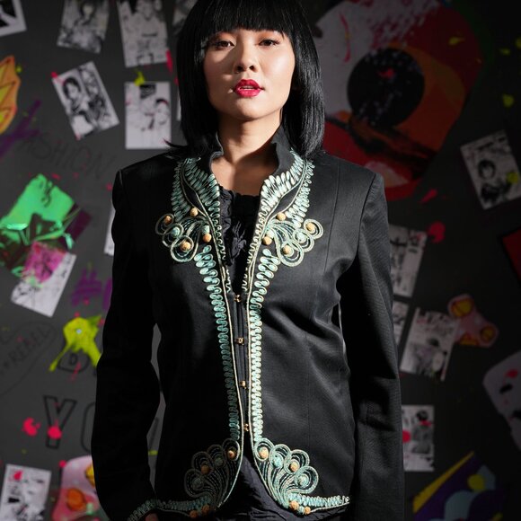 Roberto Cavalli Embroidered Cotton Jacket – Black, Y2K Style, Women’s M - Picture 10 of 11